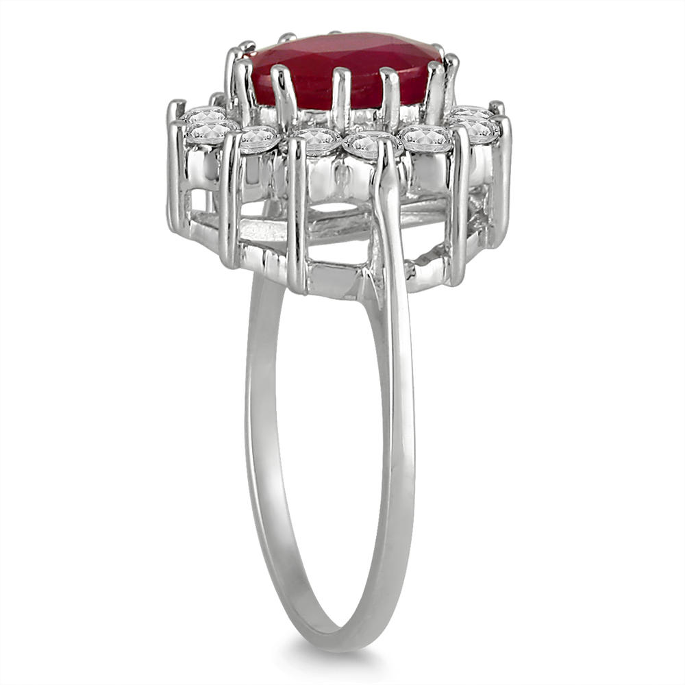 szul.com 1 carat Diamond and Ruby Ring in 14K White Gold