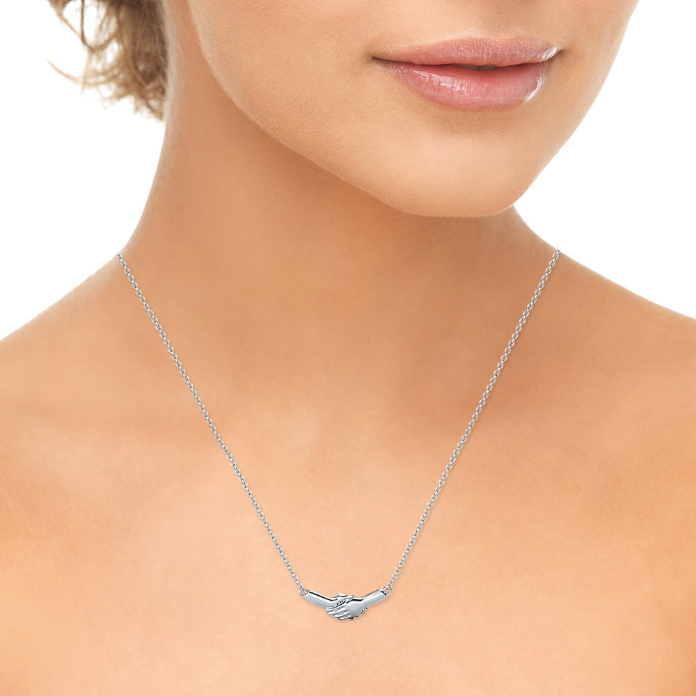 szul.com Ted Poley Miss Your Touch Interlocking Hand Necklace in  .925 Sterling Silver