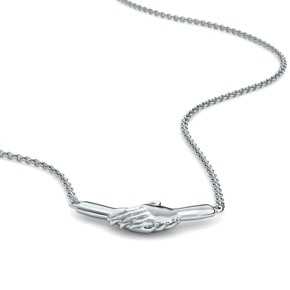 szul.com Ted Poley Miss Your Touch Interlocking Hand Necklace in  .925 Sterling Silver