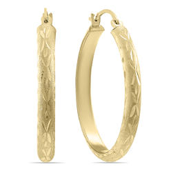 szul.com 14K Yellow Gold Shiny Diamond Cut Engraved Hoop Earrings (26mm)