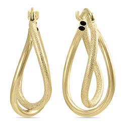 szul.com Twisted Drop Hoop Earrings in 14K Yellow Gold