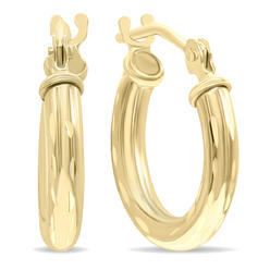 szul.com 10K Yellow Gold Shiny Diamond Cut Engraved Hoop Earrings (14mm)