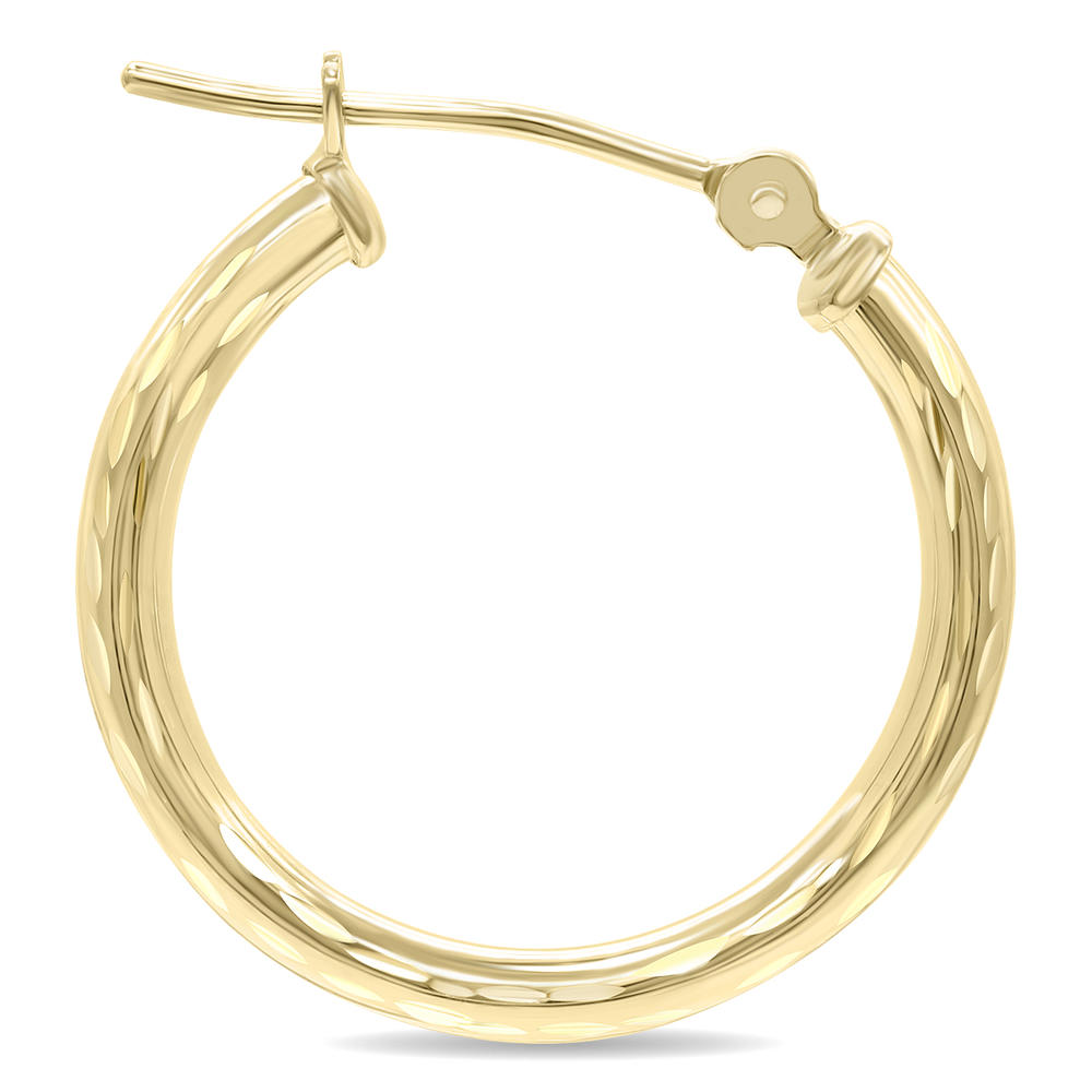 szul.com 10K Yellow Gold Shiny Diamond Cut Engraved Hoop Earrings (20mm)