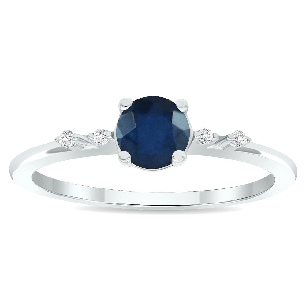 szul.com Women's Sapphire and Diamond Sparkle Ring in 10K White Gold