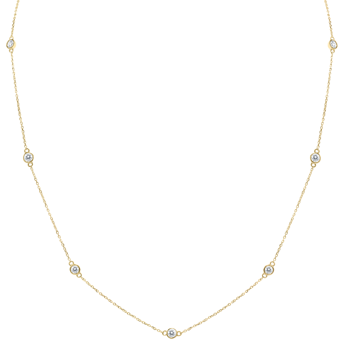 szul.com 1 Carat TW Bezel Set Diamond Station Necklace in 14K Yellow Gold
