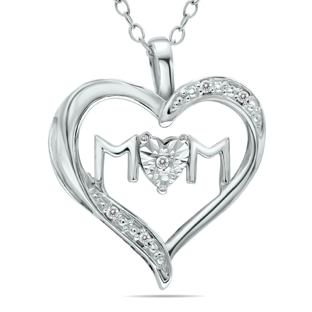 szul.com Genuine Diamond Accent Mom Heart Necklace in .925 Sterling Silver
