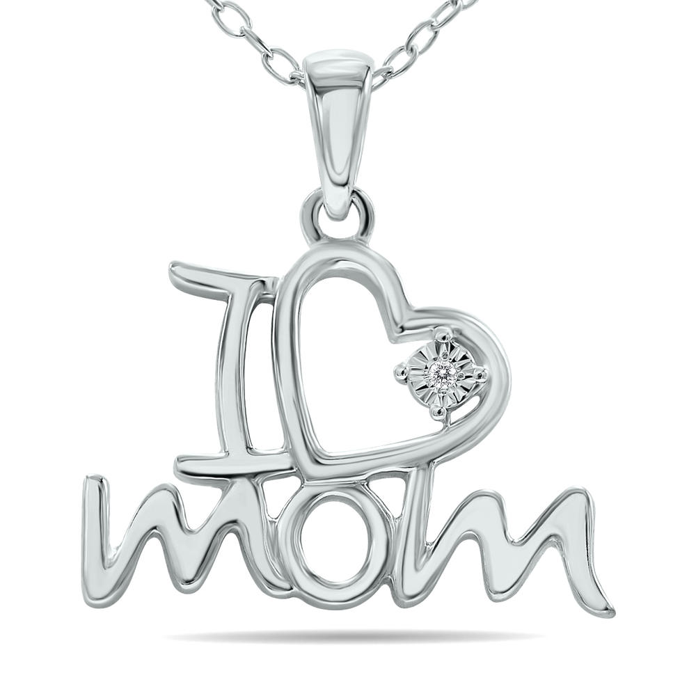 szul.com Diamond Mom Heart Necklace in .925 Sterling Silver