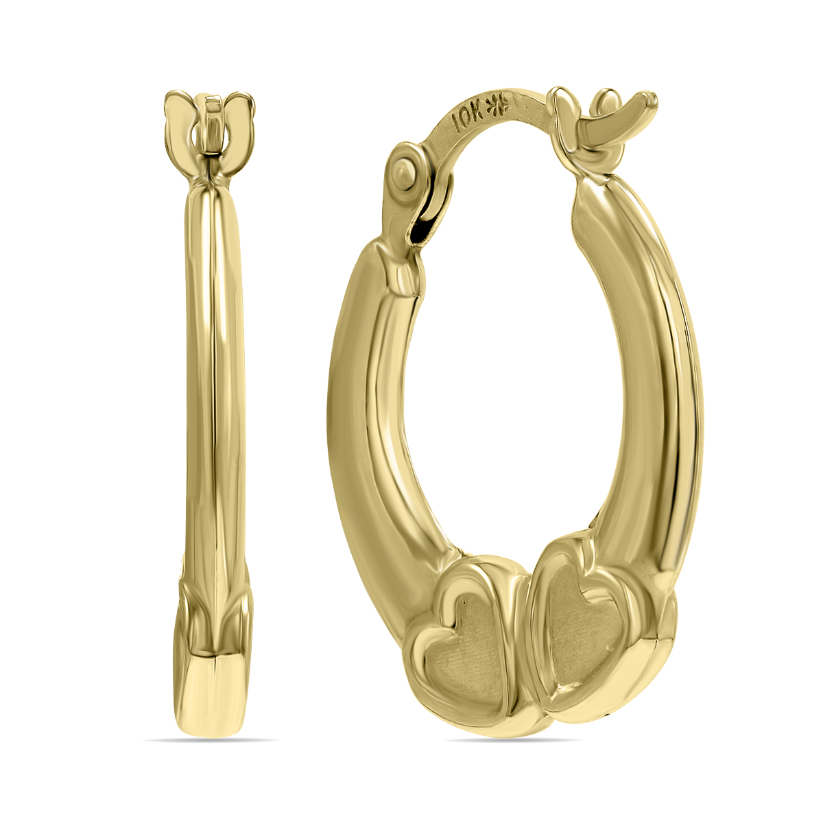 szul.com 10K Yellow Gold Double Heart Shaped Huggie Hoop Earrings