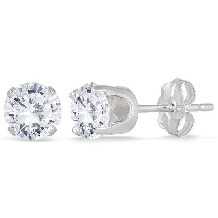 szul.com 1 CTW Round Solitaire Genuine Diamond Stud Earrings in 14K White Gold