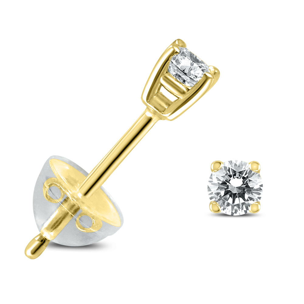 szul.com .09CTW Round Diamond Solitaire Stud Earrings In 14k Yellow Gold with Silicon Backs