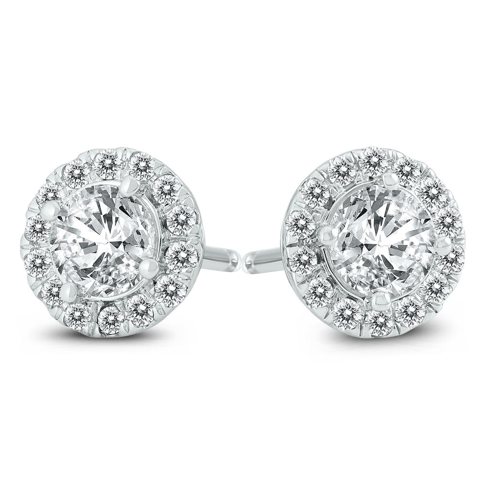 szul.com AGS Certified 2 Carat TW Diamond Halo Earrings in 14K White Gold