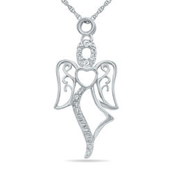 szul.com Dainty Heart Angel Diamond Necklace in .925 Sterling Silver