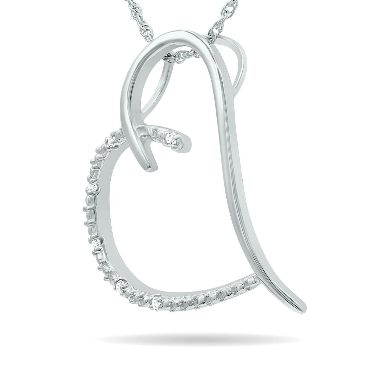 szul.com Genuine Diamond Heart Slide Pendant Necklace in .925 Sterling Silver
