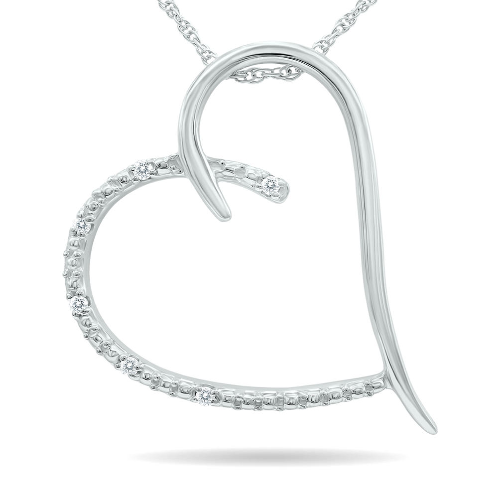 szul.com Genuine Diamond Heart Slide Pendant Necklace in .925 Sterling Silver
