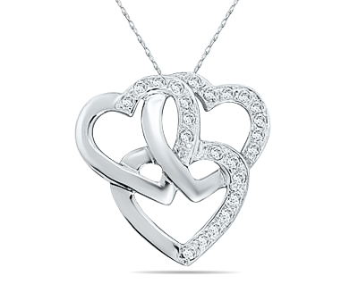 szul.com 1/3 Carat TW Triple Heart Diamond Bouquet Pendant in 10K White Gold