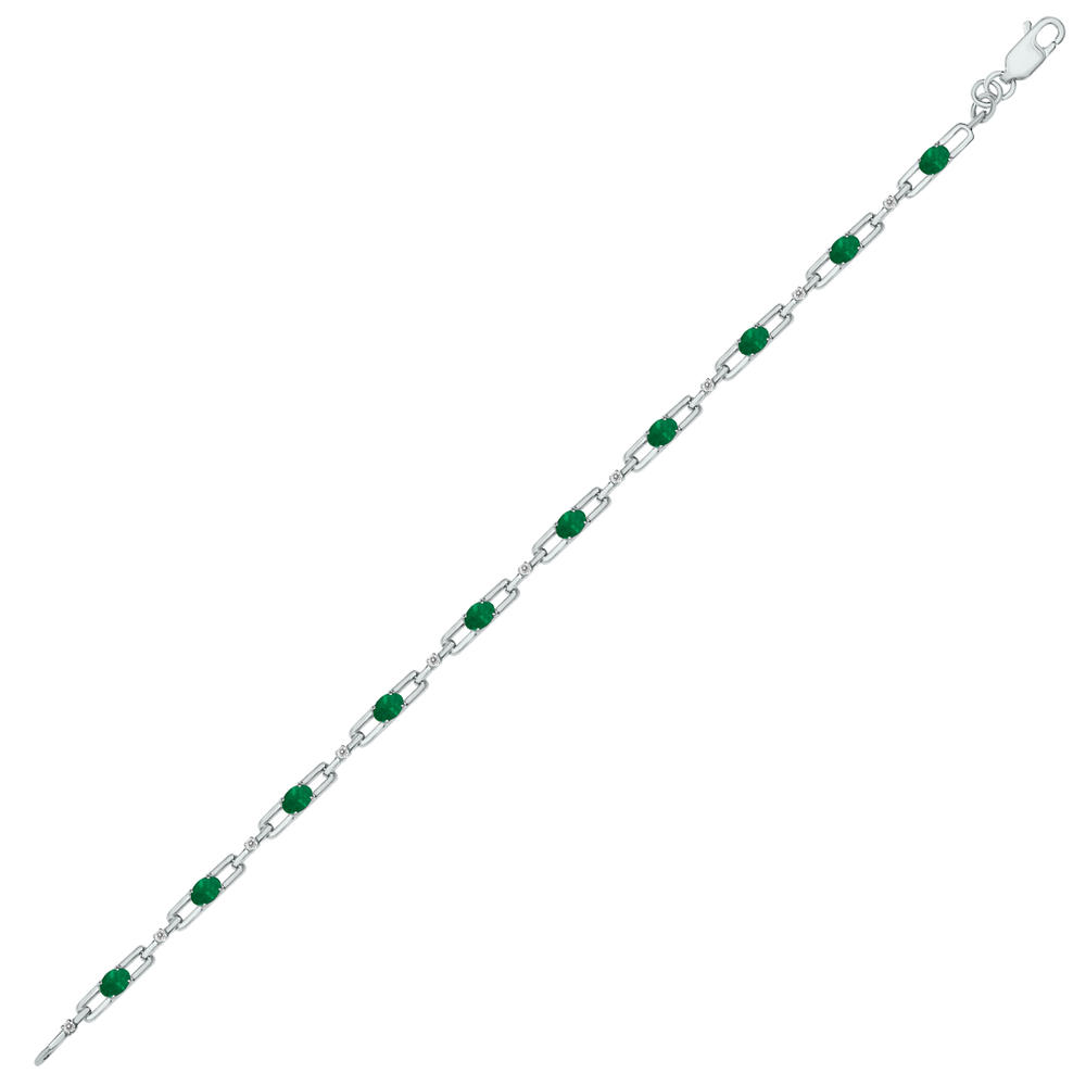 szul.com Emerald and Natural Diamond Double Bar Link Bracelet in .925 Sterling Silver