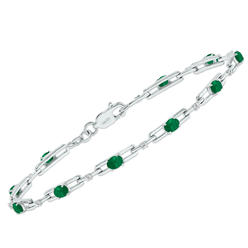 szul.com Emerald and Natural Diamond Double Bar Link Bracelet in .925 Sterling Silver