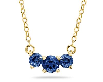 szul.com 1 Carat TW Sapphire Three Stone Pendant Necklace 14K Yellow Gold