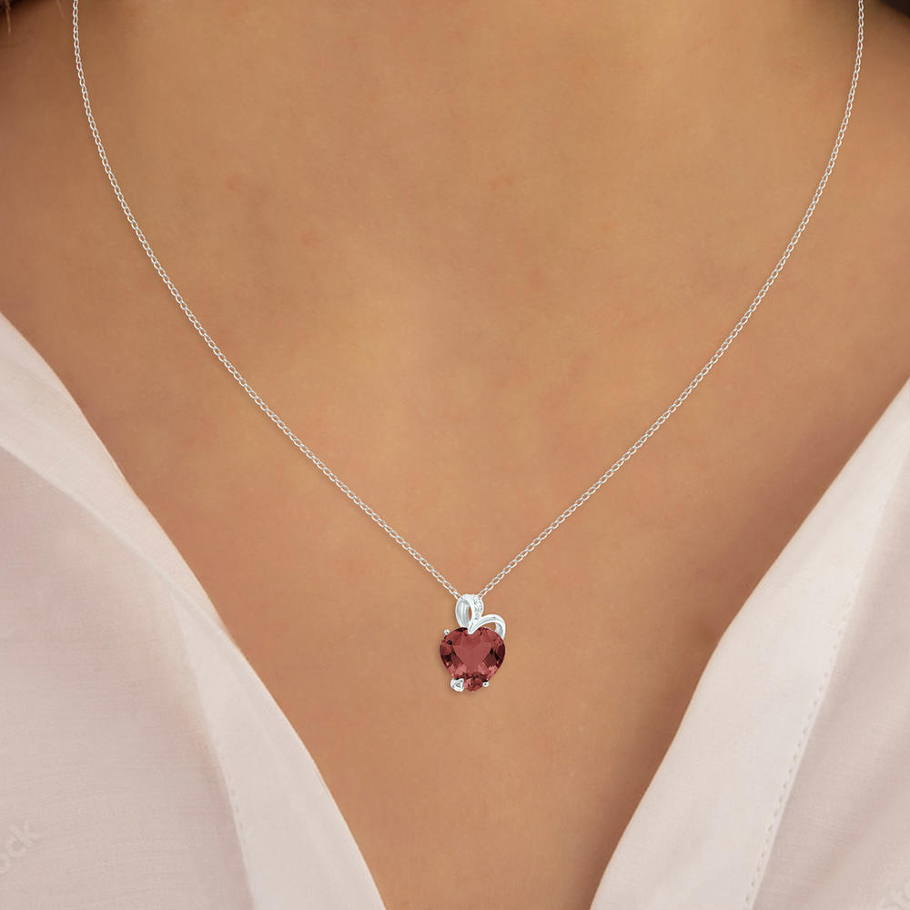 szul.com 4.75 Carat Garnet Heart and Diamond Pendant in 14K White Gold
