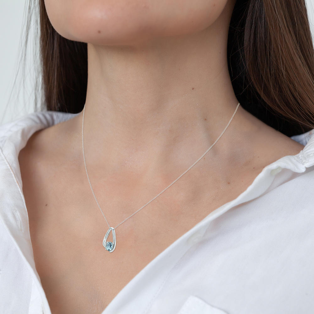 szul.com Aquamarine Loop Pendant Necklace in 10K White Gold