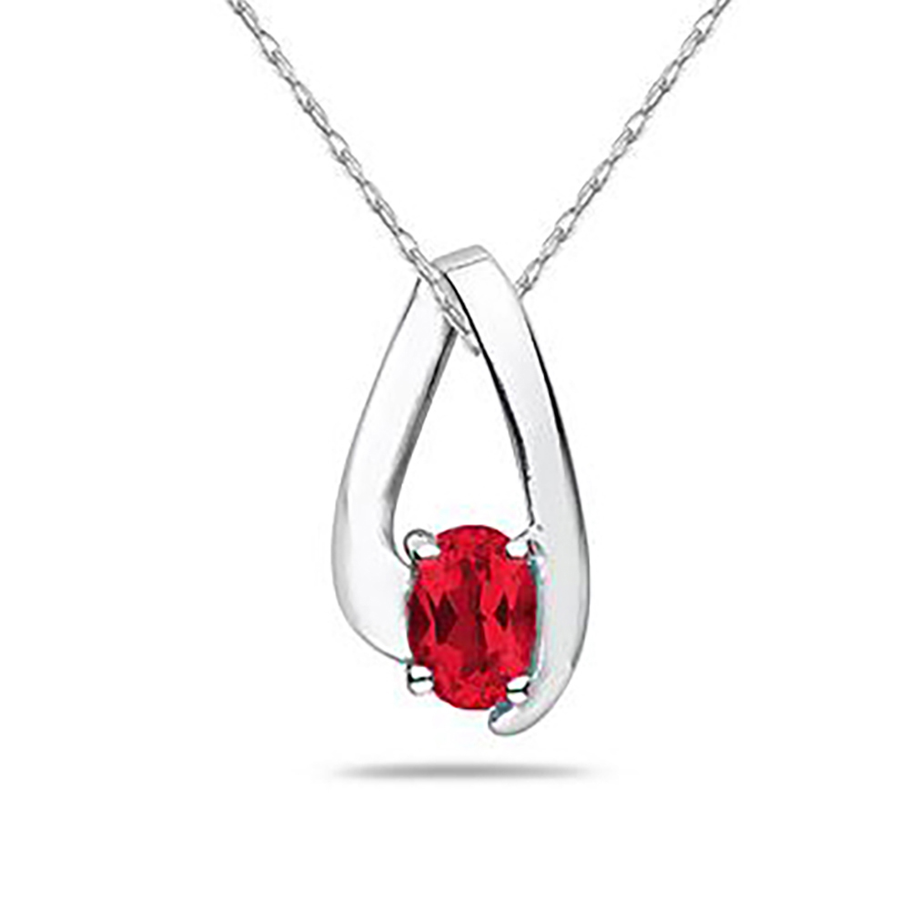 szul.com All Natural Ruby Loop Pendant Necklace in 10K White Gold