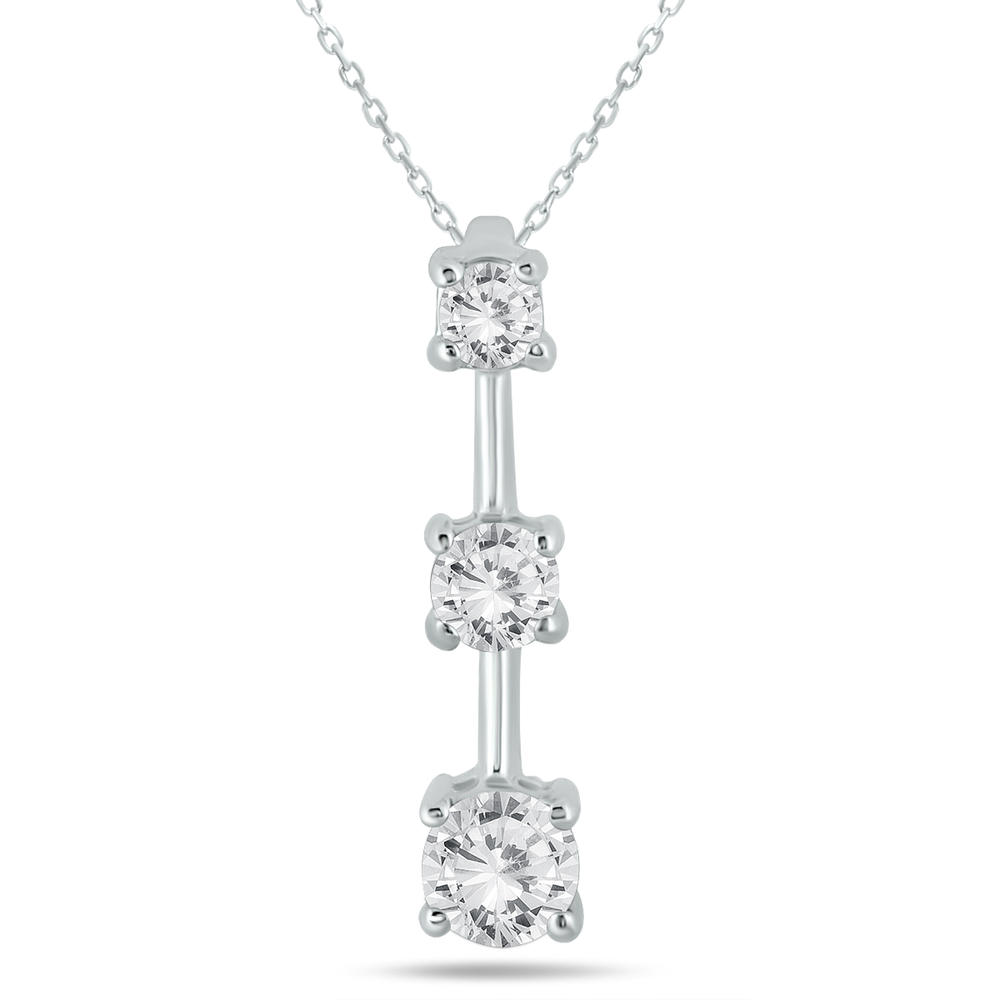 szul.com 1 Carat TW Three Stone Diamond Pendant in 14K White Gold
