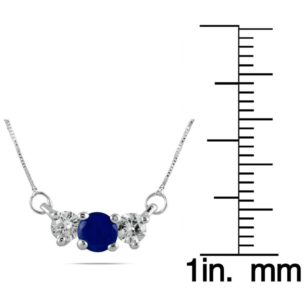 szul.com Sapphire and Diamond Three Stone Pendant in 14K White Gold