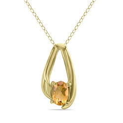 szul.com Citrine Loop Pendant Necklace in 10K Yellow Gold