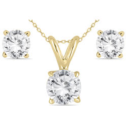 szul.com 14K Yellow Gold 1 Carat Diamond Pendant and Earring Matching Set