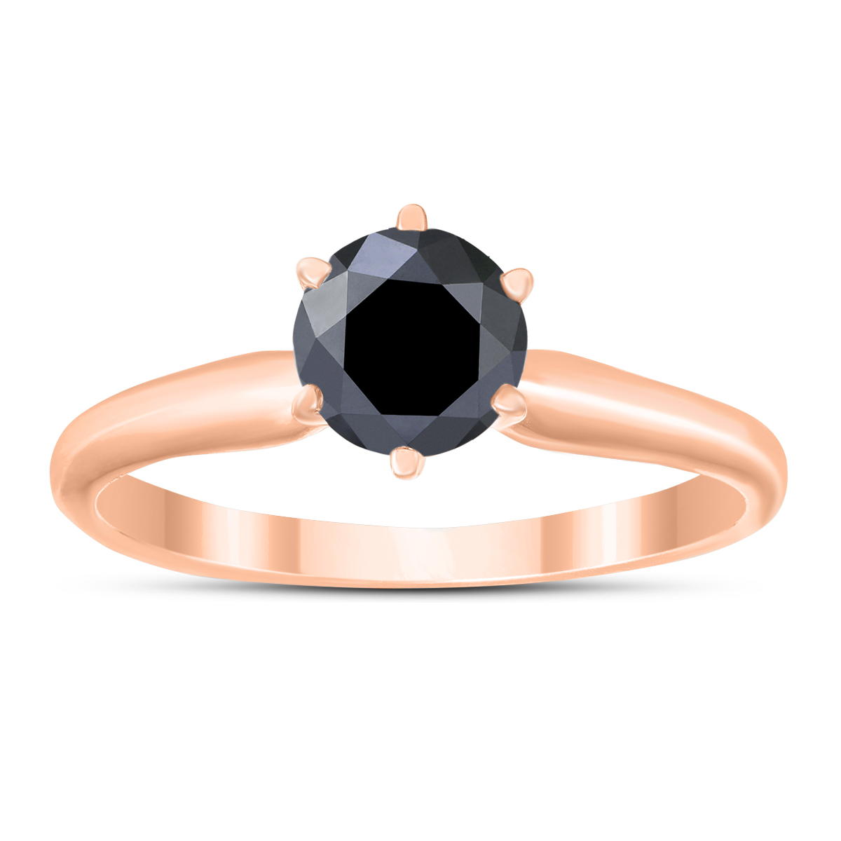 szul.com 1/2 Carat Round Black Diamond Solitaire Ring in 14K Rose Gold