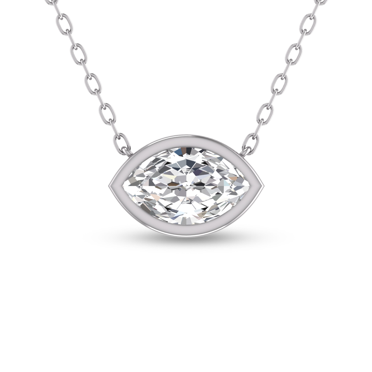 szul.com Lab Grown 1/2 Carat Marquise Shaped Bezel Set Diamond Solitaire Pendant in 14K White Gold