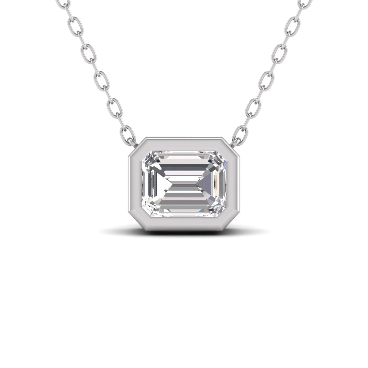 szul.com Lab Grown 3/4 Carat Emerald Cut Bezel Set Diamond Solitaire Pendant in 14K White Gold