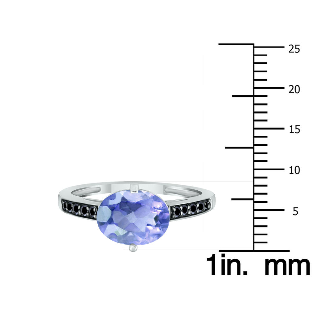 szul.com Tanzanite and Black Diamond Ring in 10K White Gold