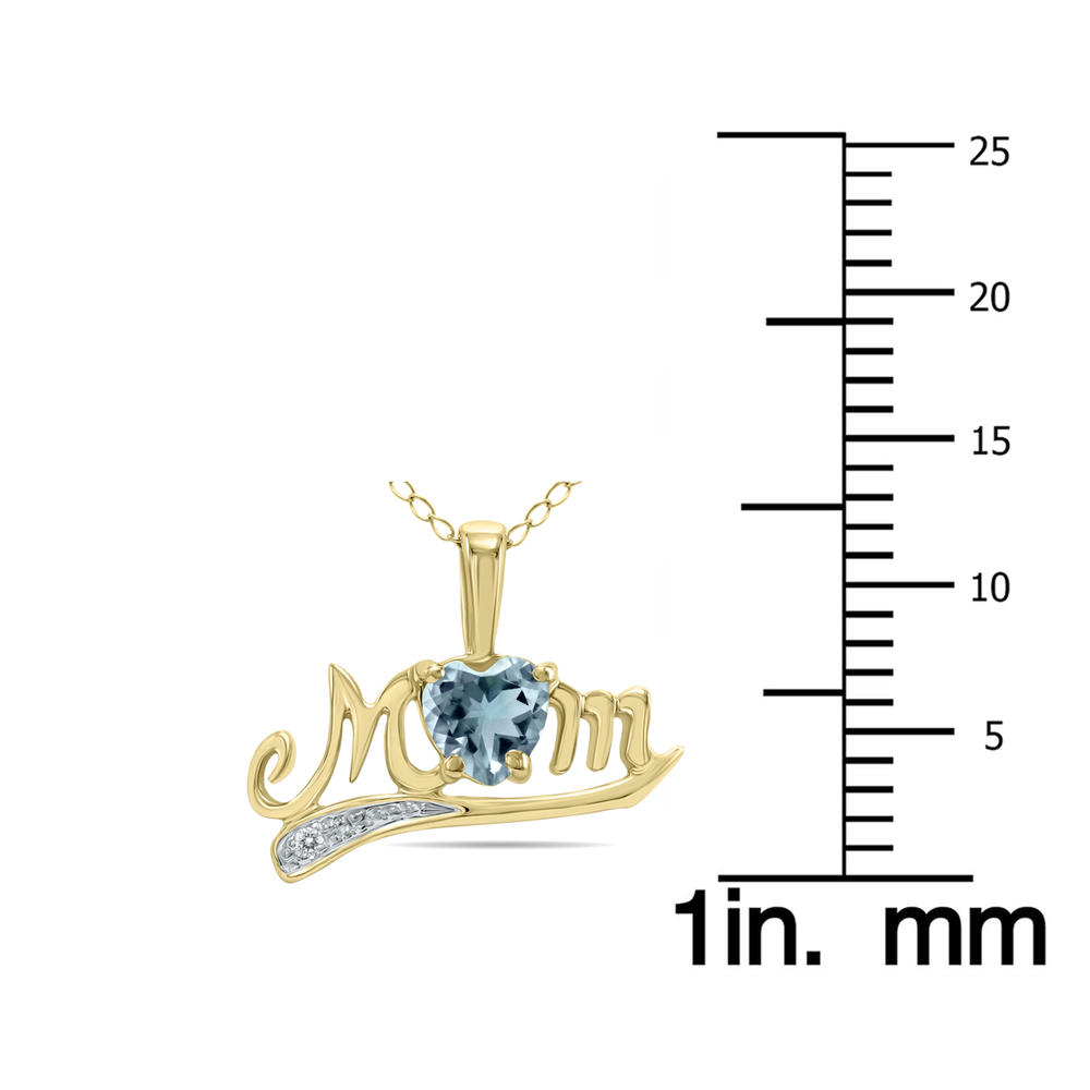 szul.com Aquamarine and Diamond MOM Pendant in 10K Yellow Gold