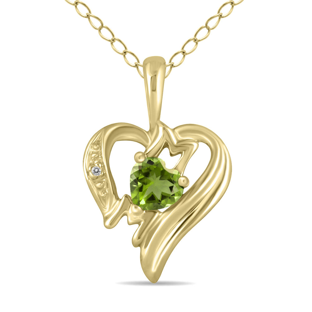 szul.com Peridot and Diamond Heart MOM Pendant in 10K Yellow Gold
