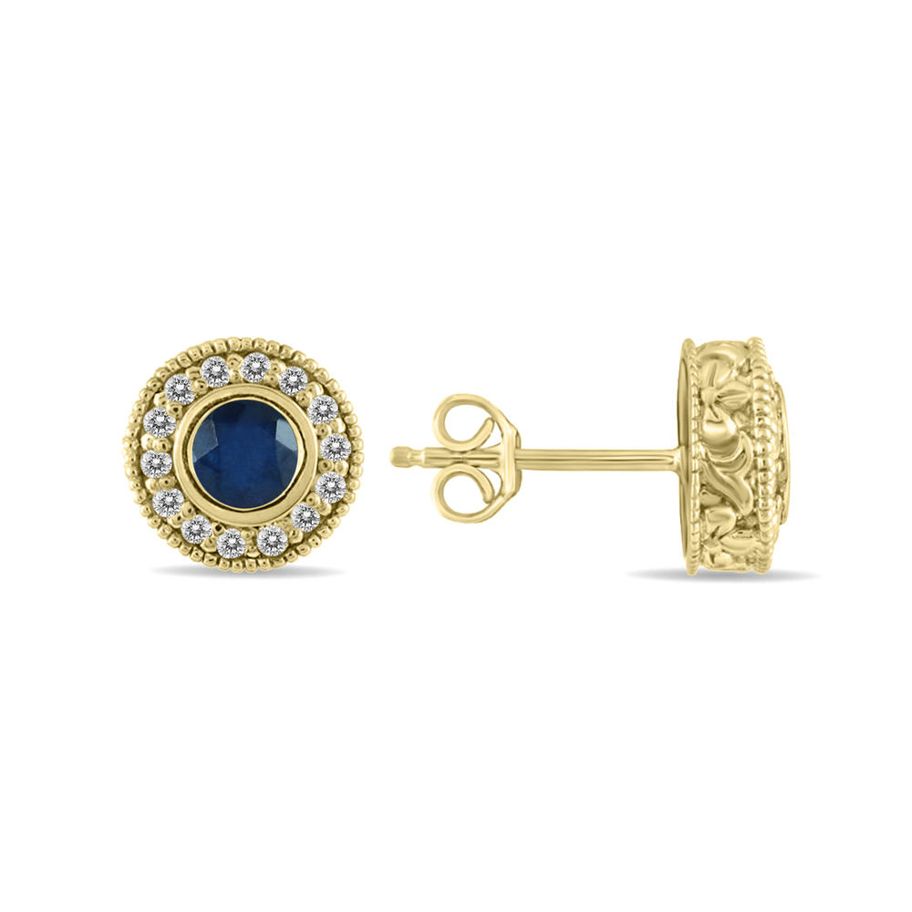 szul.com 1/2 Carat TW Sapphire and Diamond Bezel Set Earrings 10K Yellow Gold