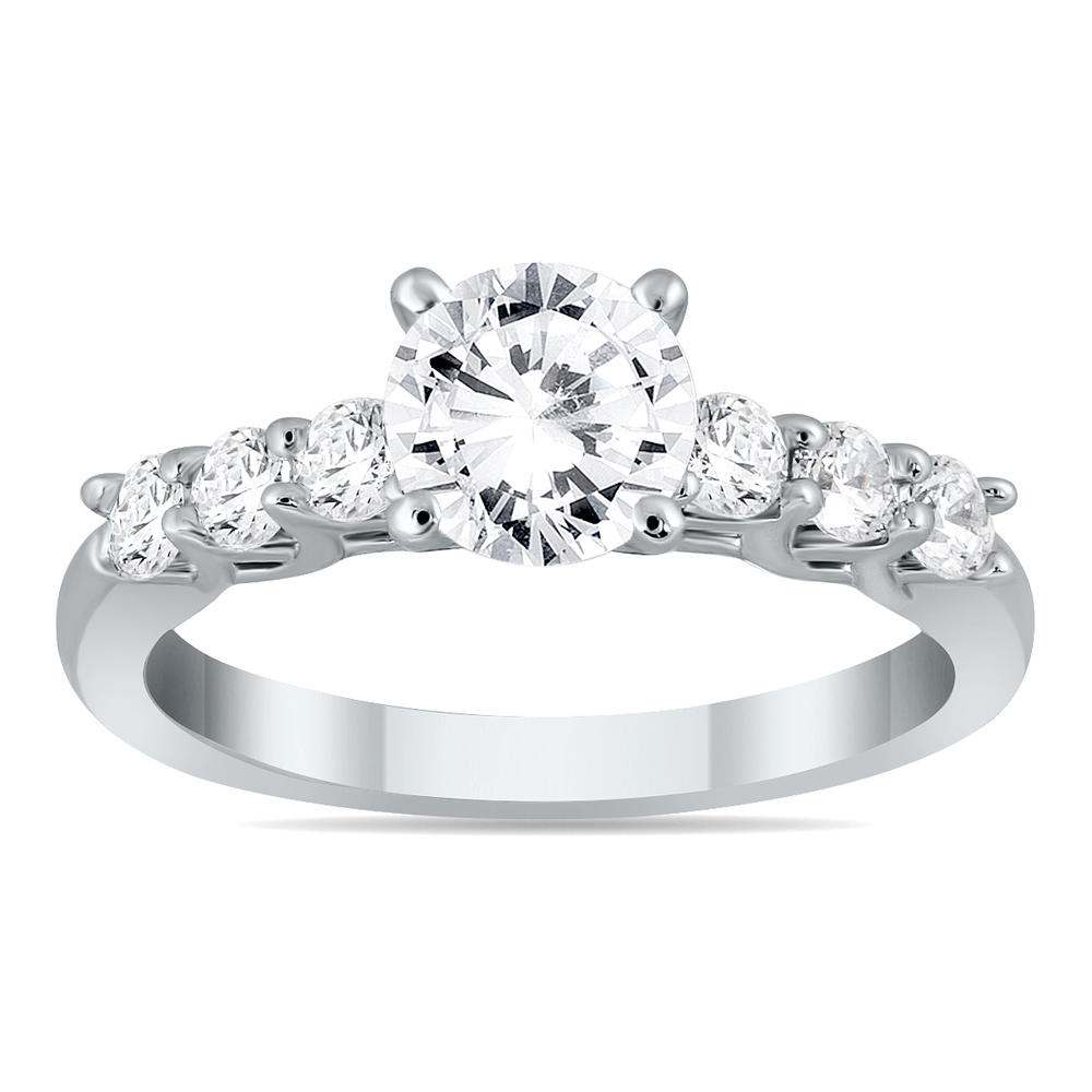 szul.com AGS Certified 1 3/8 Carat TW Seven Stone Engagement Ring in 14K White Gold (I-J Color, I2-I3 Clarity