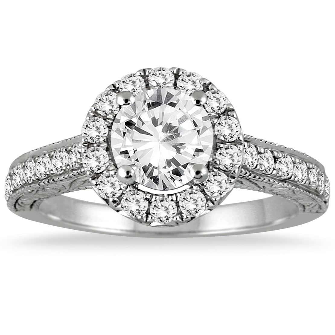 szul.com AGS Certified 1 1/2 Carat TW Halo Diamond Engagement Ring in 14K White Gold (I-J Color, I2-I3 Clarit