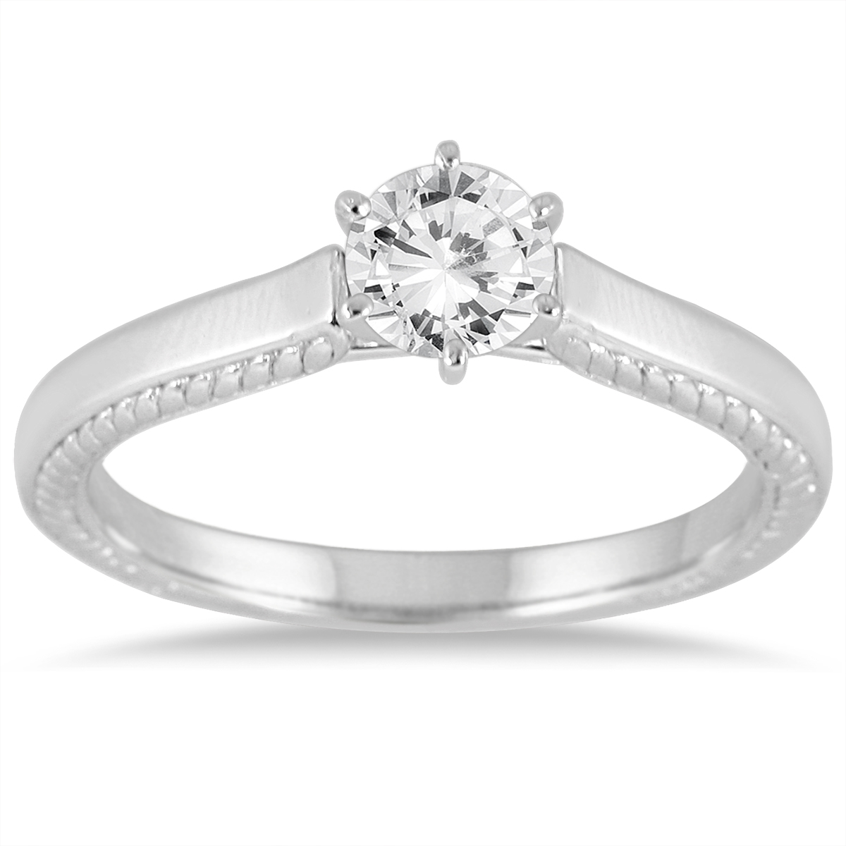 szul.com AGS Certified 1 Carat Diamond Cathedral Ring in 14K White Gold (J-K Color, I2-I3 Clarity)