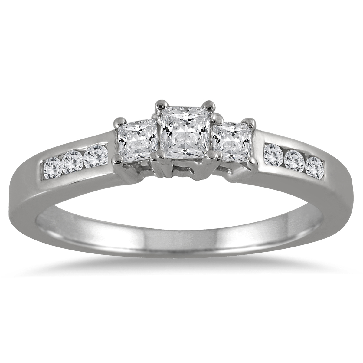 szul.com 1/2 Carat TW Princess Cut Diamond Three Stone Ring in 10K White Gold