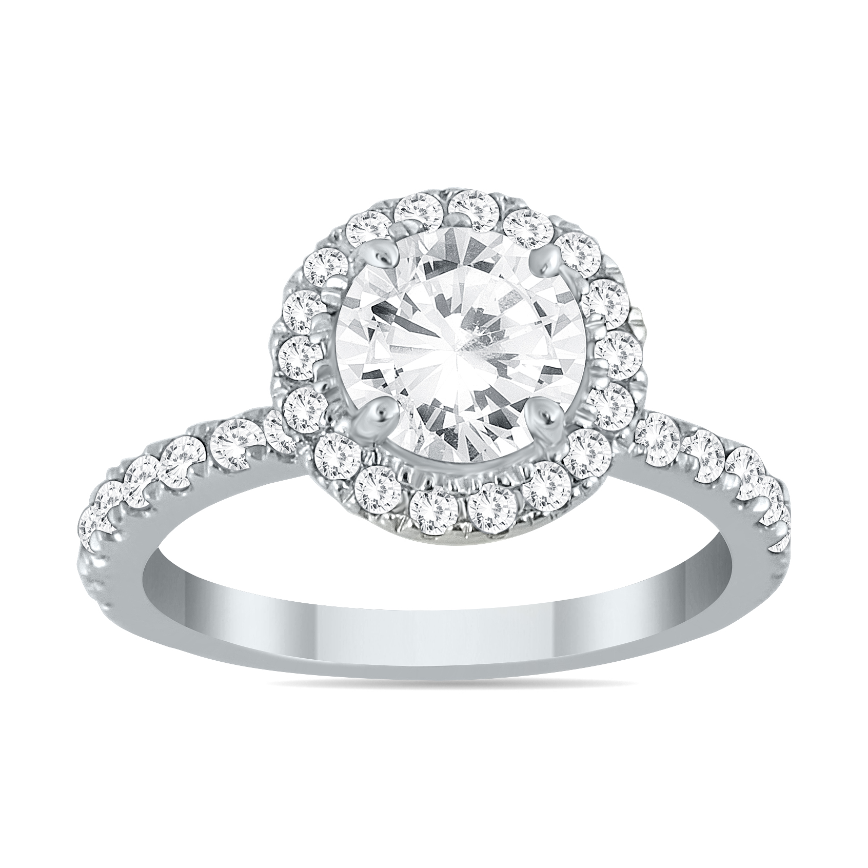 szul.com AGS Certified 1 1/2 Carat Eternity Halo Diamond Engagement Ring in 14K White Gold (H-I Color, I1-I2