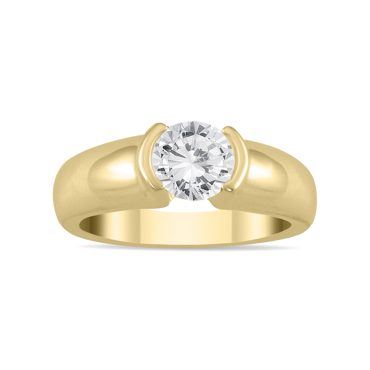 szul.com AGS Certified 3/4 Carat Half Bezel Diamond Solitaire Ring in 14K Yellow Gold (H-I Color, I1-I2 Clari