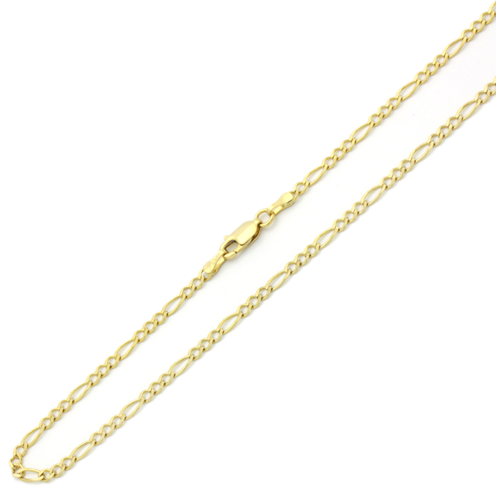 DoubleAccent 14K Yellow Gold 3mm Figaro Flor Chain Necklace  22"