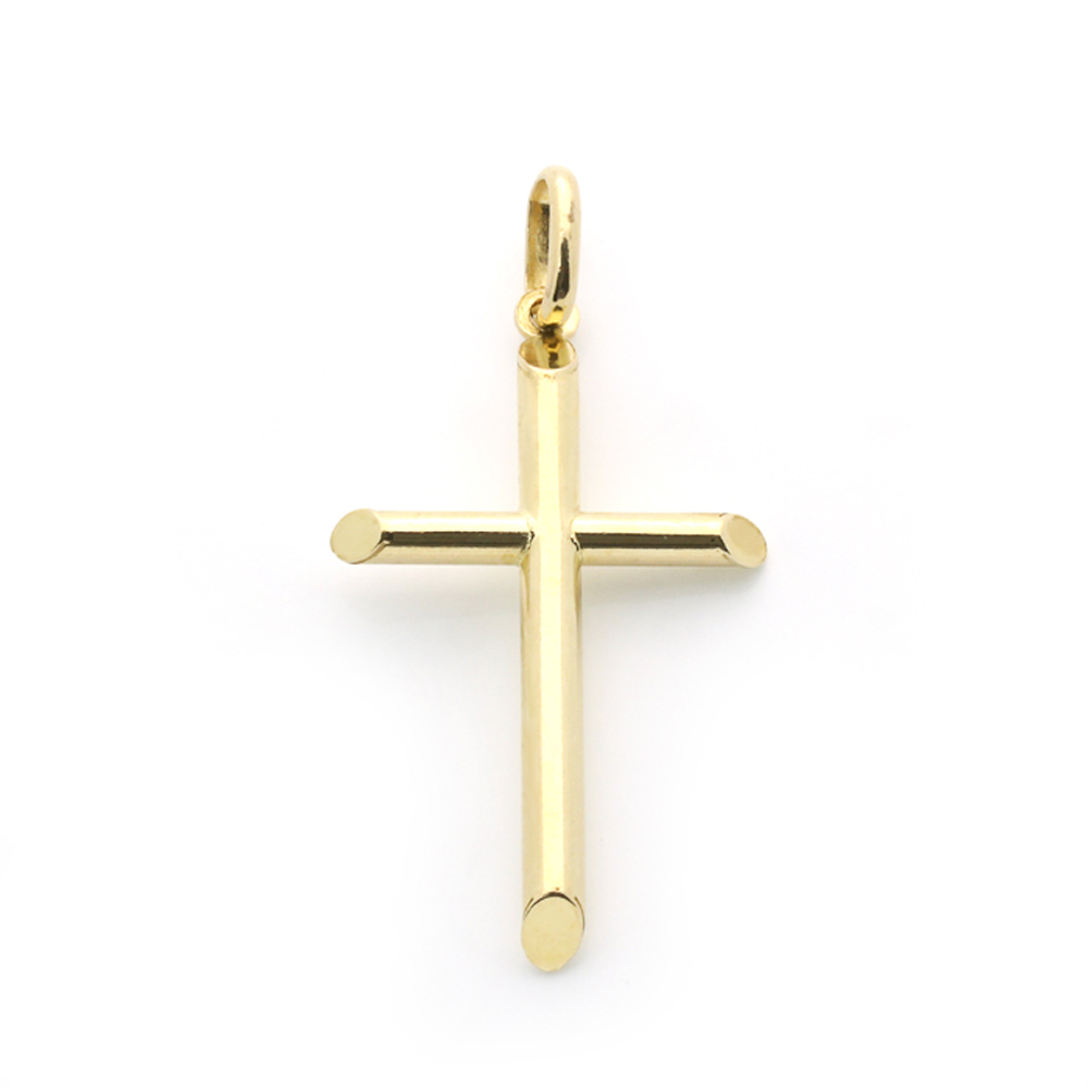 Double Accent 14K Yellow Gold Plain Hollow Gold Cross Pendant for Necklace