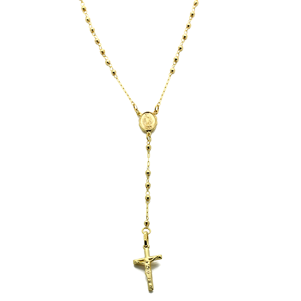 DoubleAccent 14K Gold Chain Rosary Necklace Rosary  Chain  16" W/ Spring-Ring Lock Italy Yellow Gold
