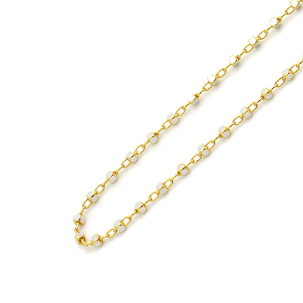DoubleAccent 14K Two Tone Gold 1mm Saturno Chain Necklace  18"