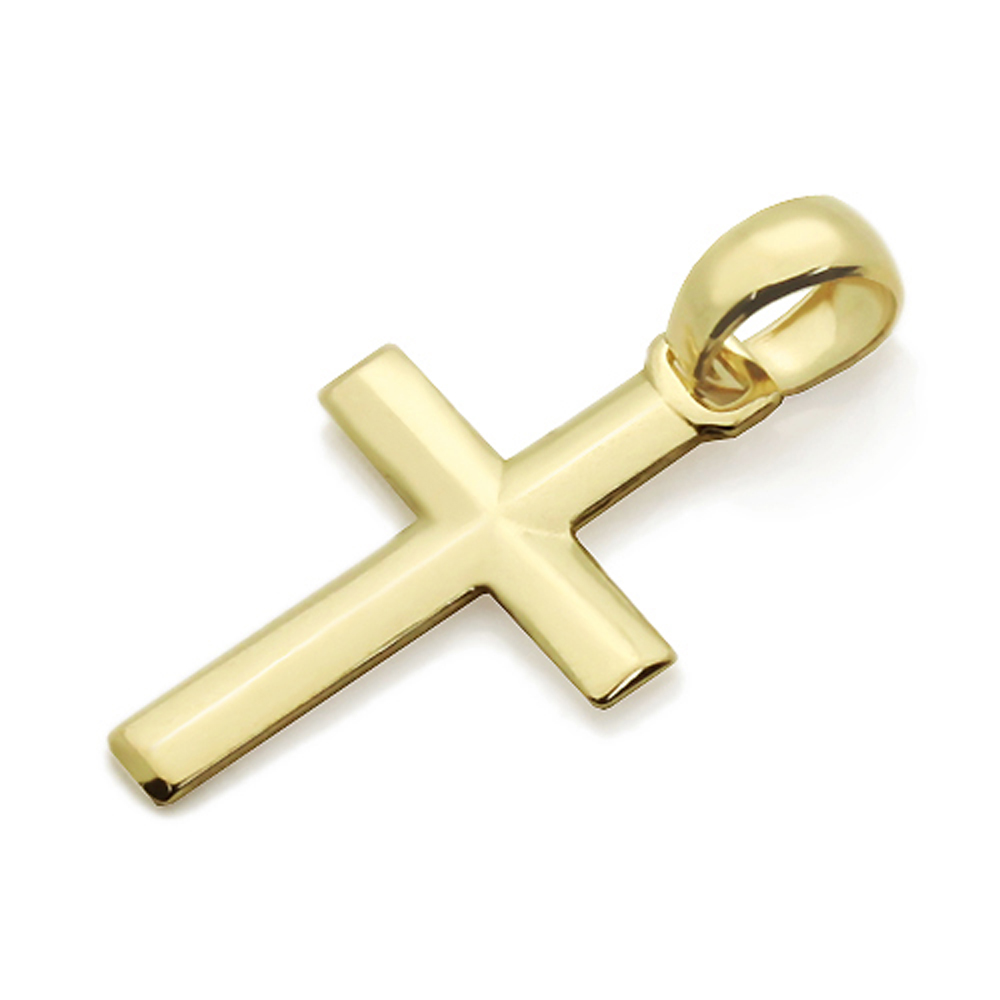 DoubleAccent 14K Gold Pendant Solid Cross  Yellow Gold Charm, 0.5" X 0.9"