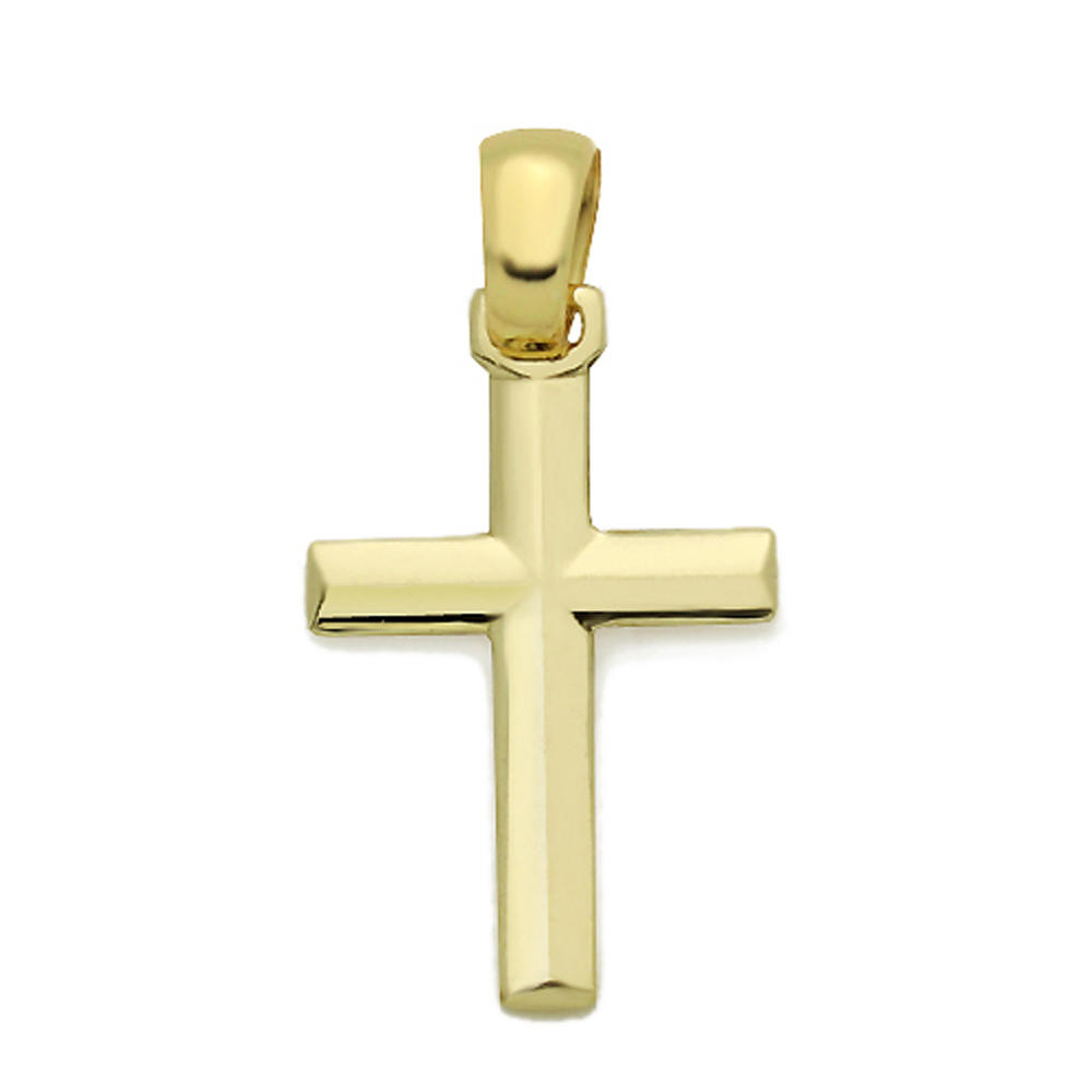 DoubleAccent 14K Gold Pendant Solid Cross  Yellow Gold Charm, 0.5" X 0.9"
