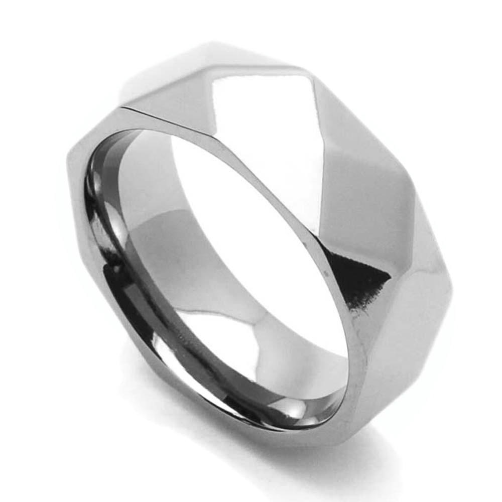 DoubleAccent 8MM Comfort Fit Titanium Wedding Band Faceted Dome Ring (Size 7 to 14)