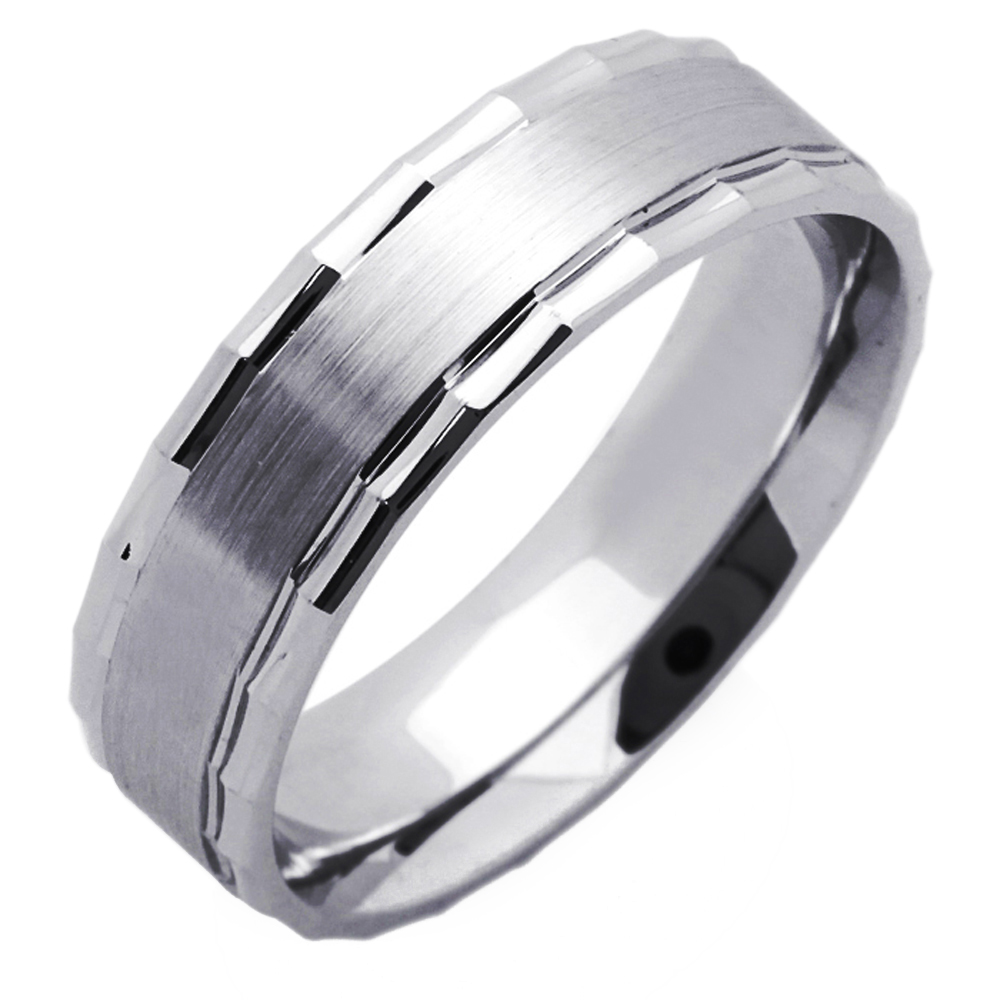 DoubleAccent 14K White Gold 6mm Satin Finish & Designed Edged Wedding Band for Men & Women (Size 5 to 12)